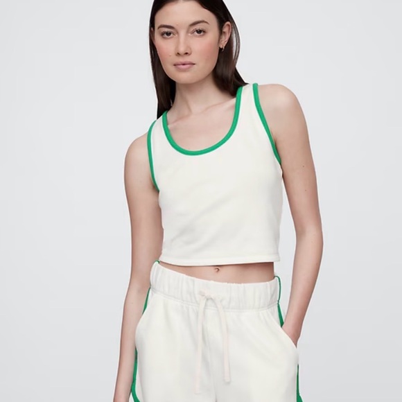GAP Tops - GAP Recycled Cropped Pique Tank Top Off White & Green